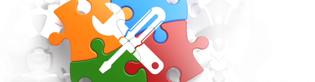 tools icon over jigsaw pieces