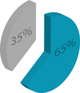 Gráfico circular 3d dividido en 35% y 65%.