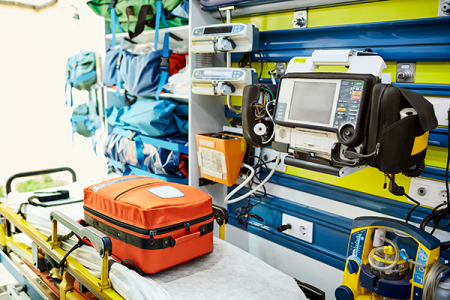 devices inside ambulance on a stretcher